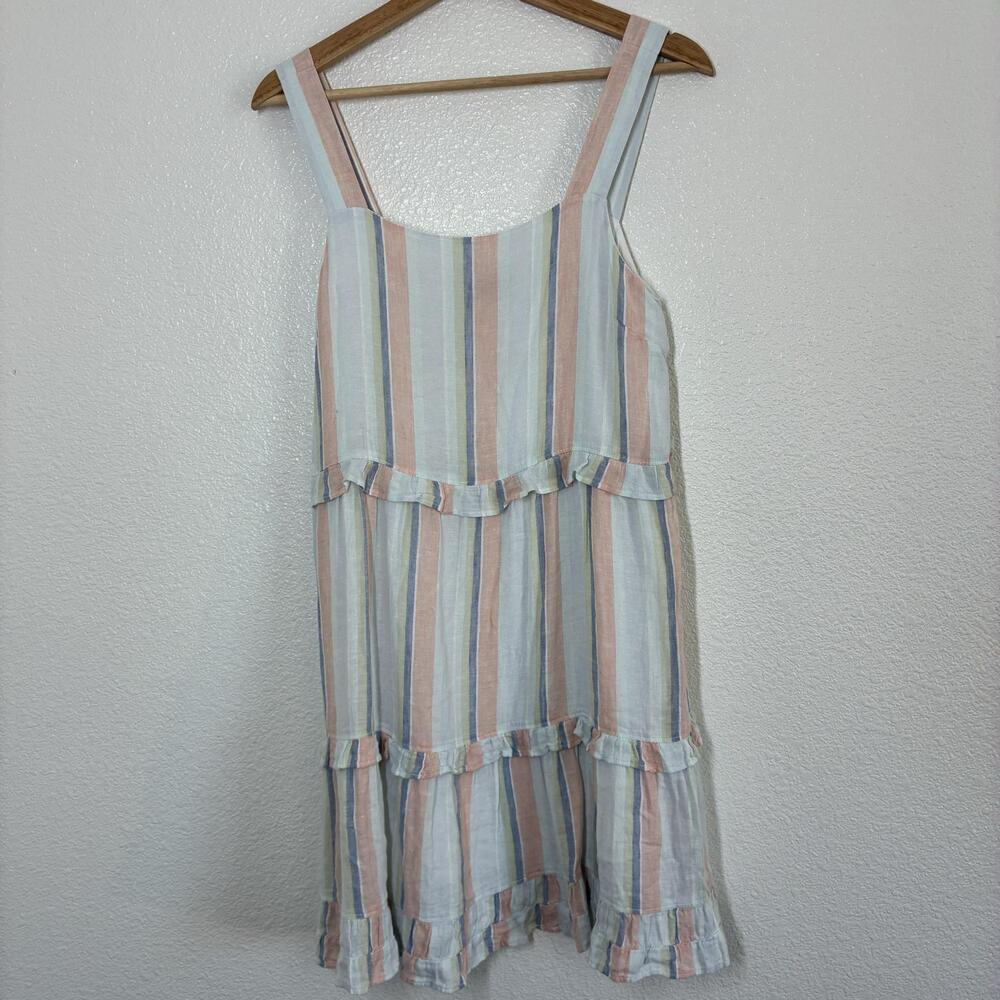 Rails Dress Womens Small Multicolor Stripe Linen Hi Low Tiered Ruffle Sundress